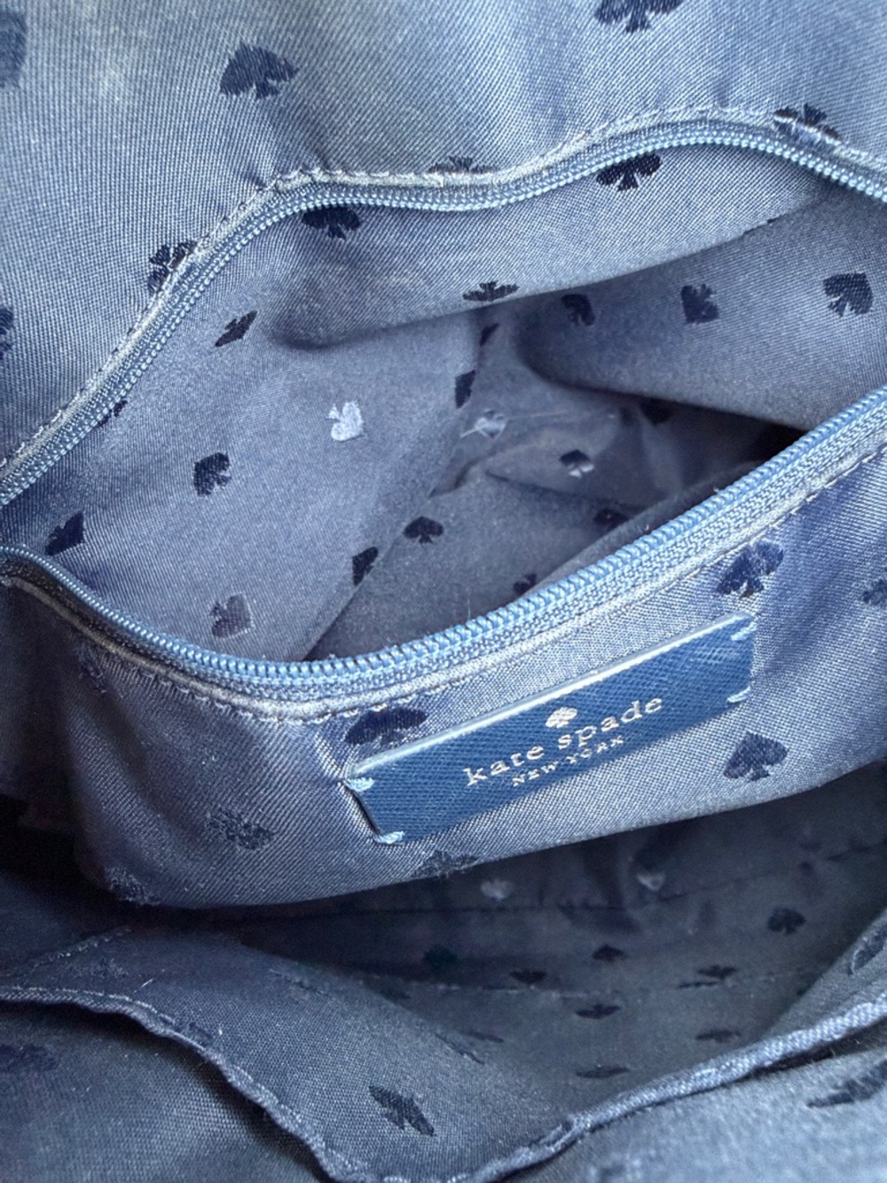 Kate Spade NWOT blue, patterned cross or handbag 13 x 8 1/2“ x 5“ deep - Picture 7 of 9